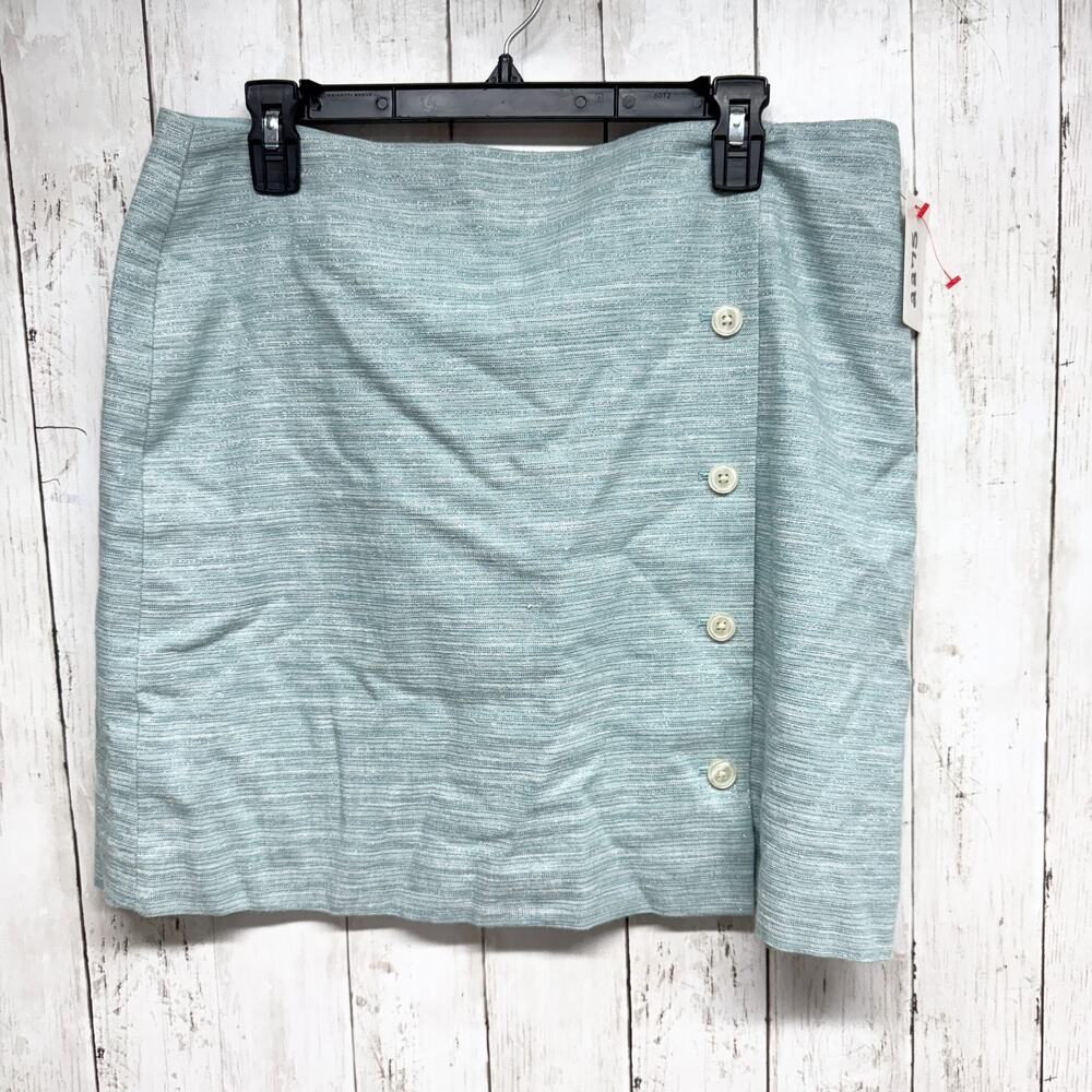 ASOS Skirt Women Size 14 Light Blue Linen Blend Mini Side Button Zip Back Preppy